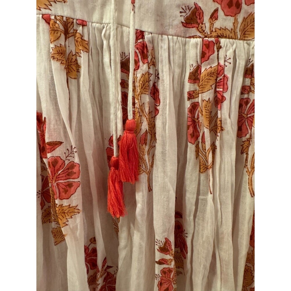 Dolma White Coral Floral Mylah Midi Dress Boho Cotton Hand Printed Sz L NWT - Picture 6 of 15